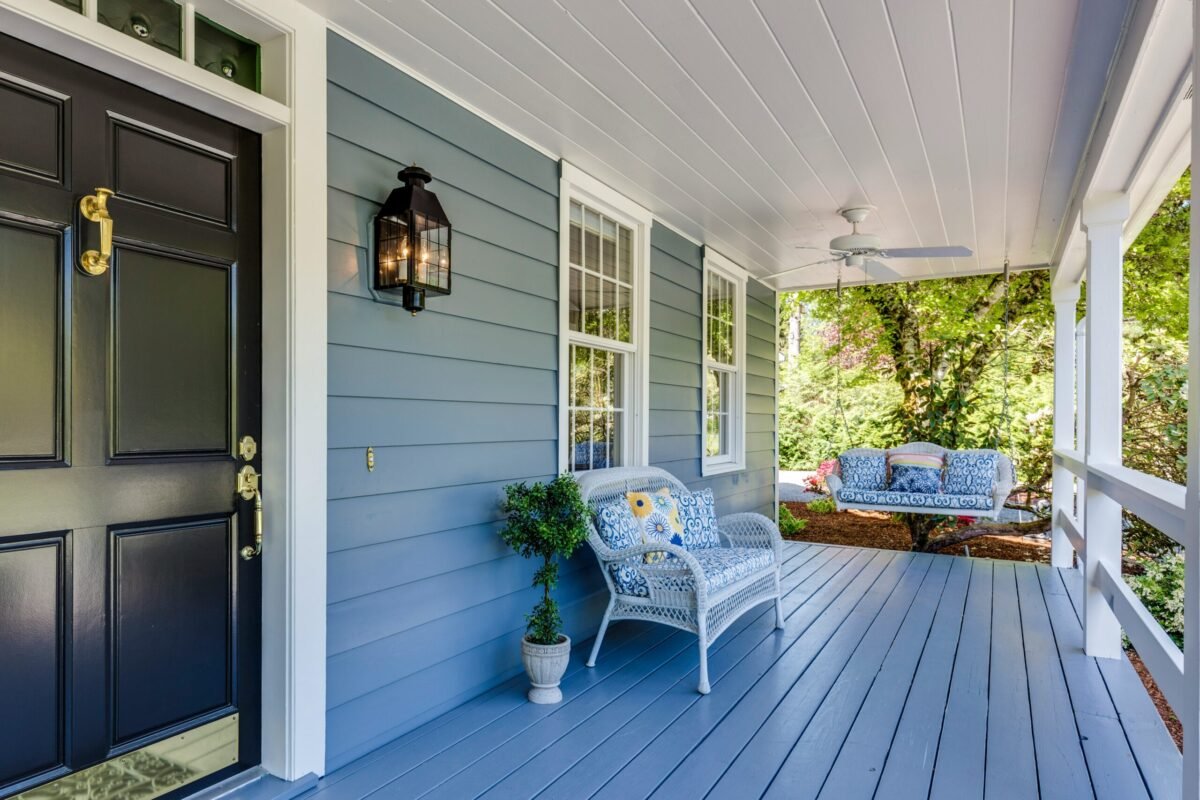 Luxury home front porch showcasing distinctive residential architecture in Macon, Georgia