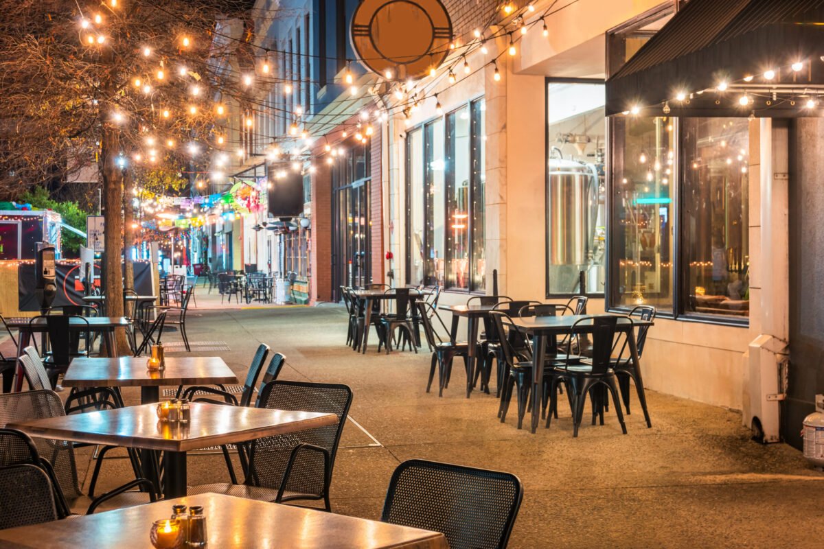 Outdoor dining and nightlife in downtown Macon, Georgia